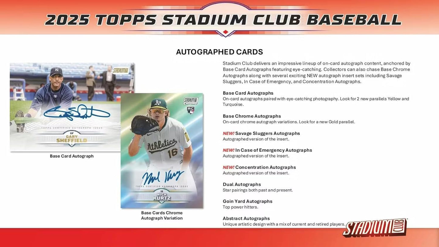 2025 Topps Stadium Club Baseball 8-Pack Blaster Trading Card Box (1 Sepia Parallel Per Box)