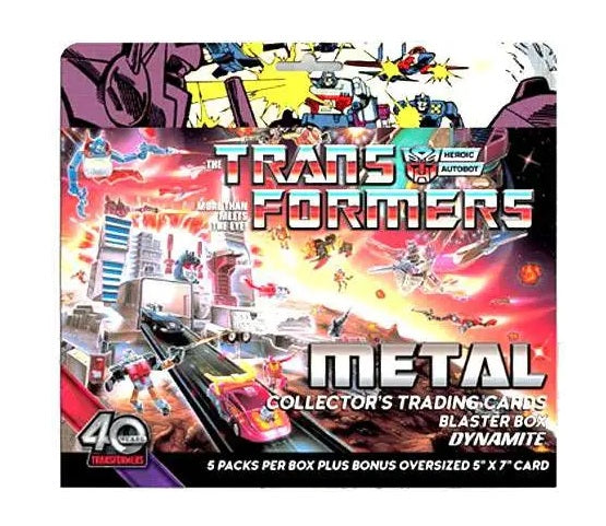 Transformers 40th Anniversary Metal Collector’s Trading Cards Blaster Box – 5 Packs – 4 Cards Per Pack – Bonus 5 x 7 Oversized Card – Dynamite Entertainment