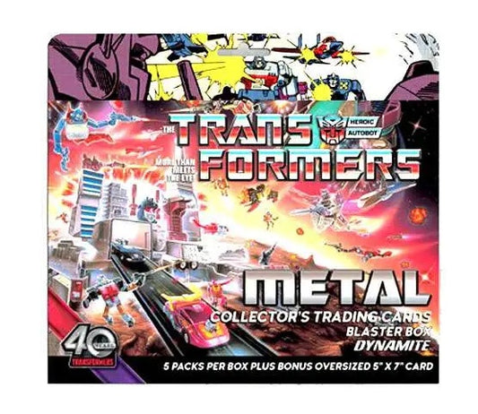 Transformers 40th Anniversary Metal Collector’s Trading Cards Blaster Box – 5 Packs – 4 Cards Per Pack – Bonus 5 x 7 Oversized Card – Dynamite Entertainment