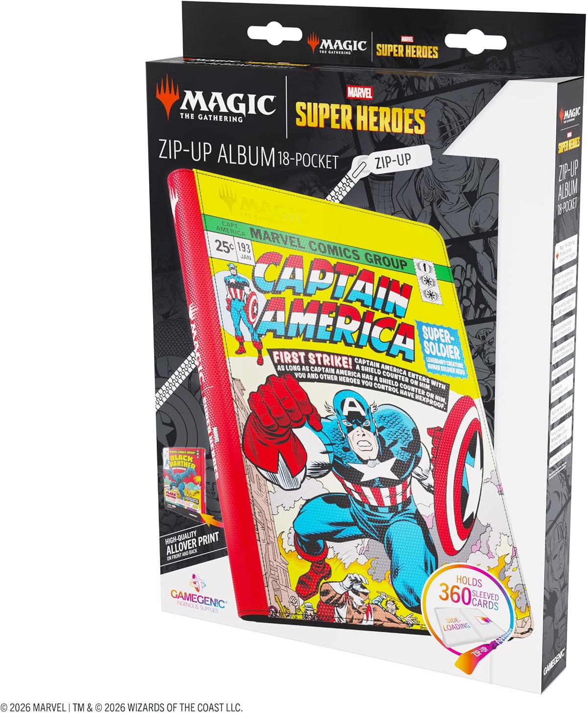 Gamegenic Magic: The Gathering Marvel Super Heroes Zip-Up Album 18-Pocket - Captain America & Black Panther Card Binder, Holds 360 Double-Sleeved Trading Cards