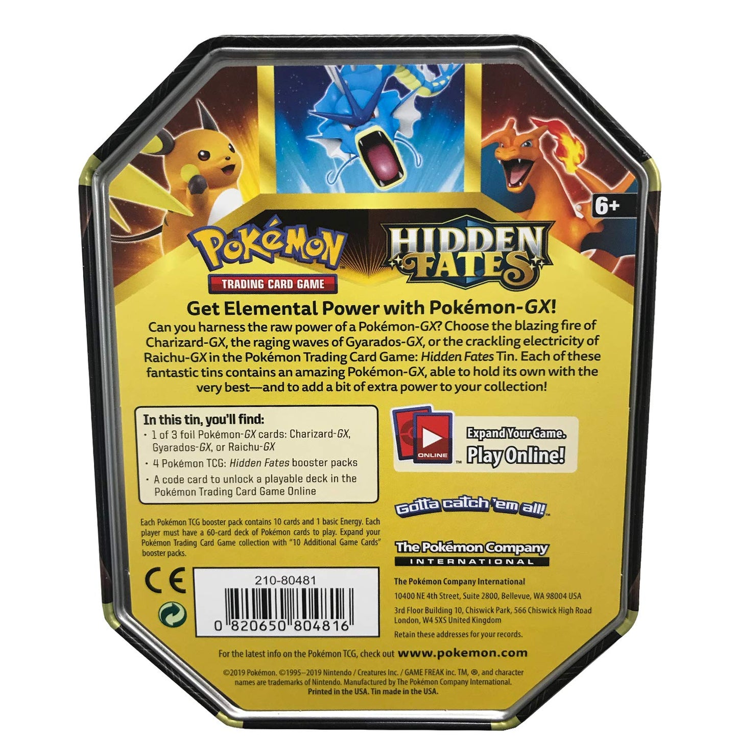 Pokemon TCG: Sun & Moon Hidden Fates - Raichu-GX Collector's Tin