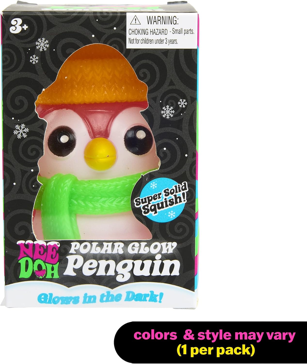 Schylling Needoh Squishmas Polar Glow Penguin - Sensory Squeeze Toy with Super Solid Squish