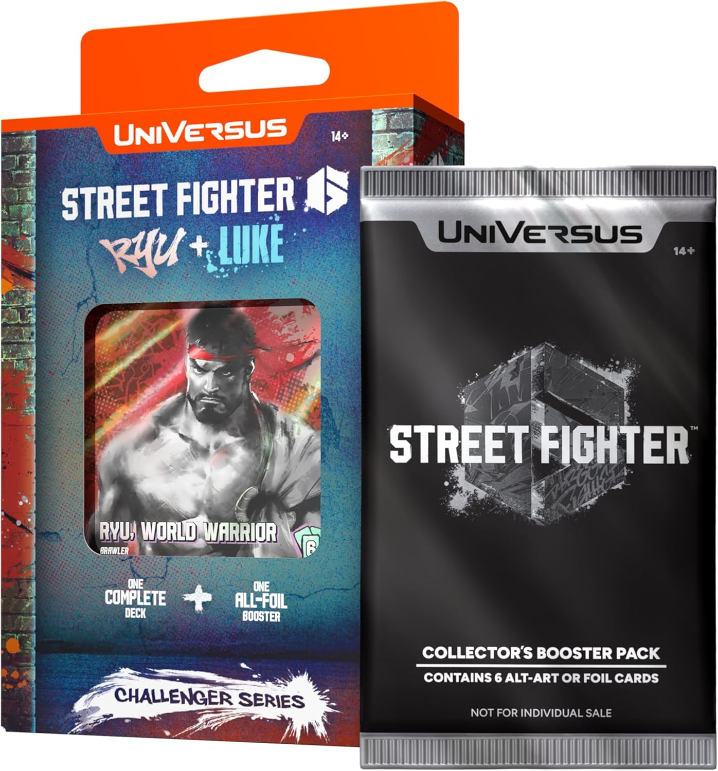 UniVersus: Street Fighter 6: Challenger Series - Ryu & Luke - Deck Building Card Game, Ready to Play Character Deck, 6 Foil-Alt Art Booster Cards