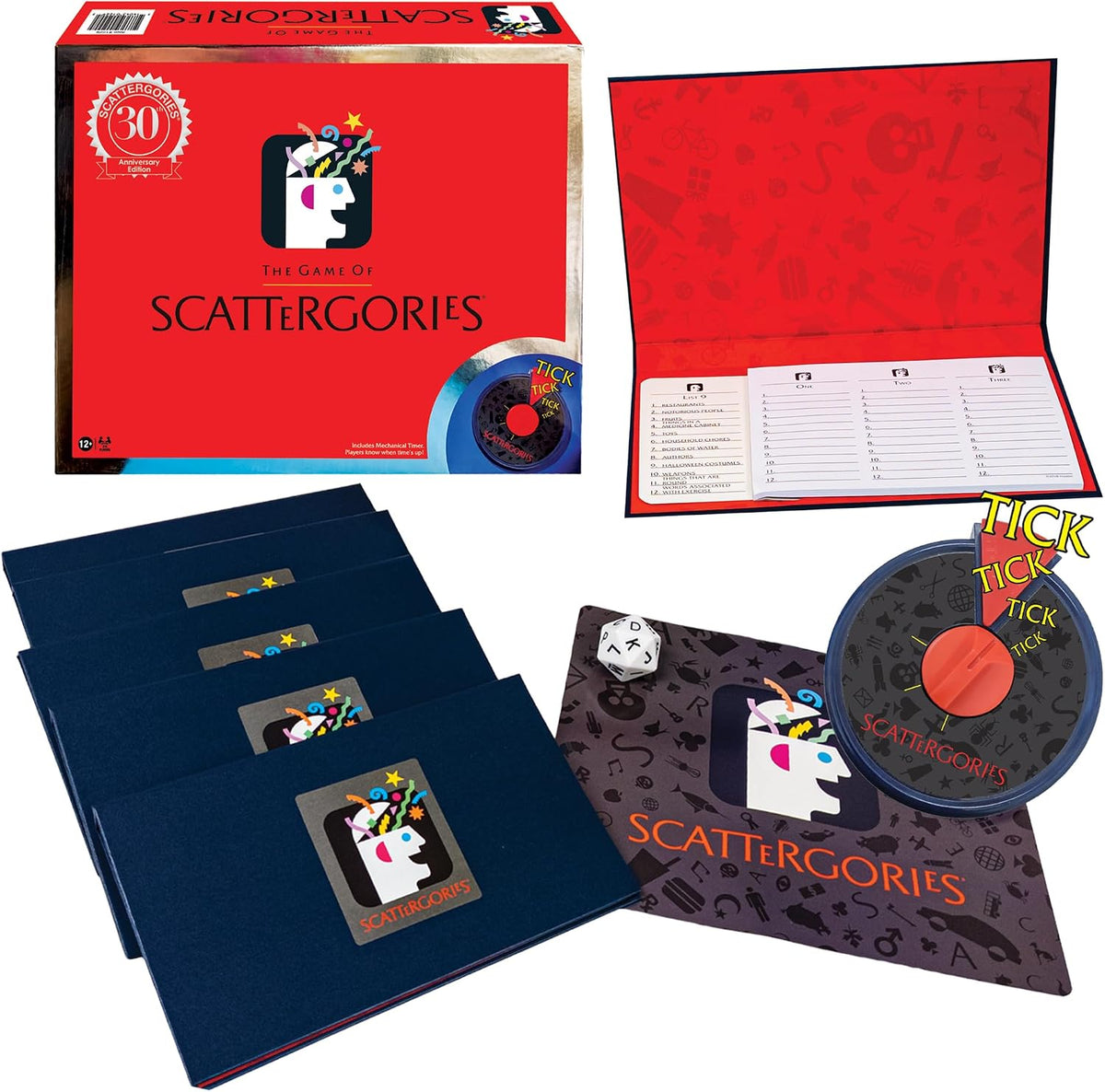 Winning Moves Games Scattergories 30th Anniversary Edition Board Game – Classic Word and Categories Party Game, Mechanical Timer, 2–6 Players, Ages 12+
