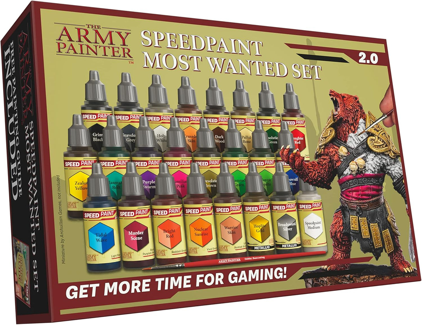 The Army Painter Speedpaint 2.0 Most Wanted Paint Set, 24 x 18 mL Acrylic Contrast Paints Including 2 Metallics, 1 Medium & 1 Free Brush for Miniature and Model Painting