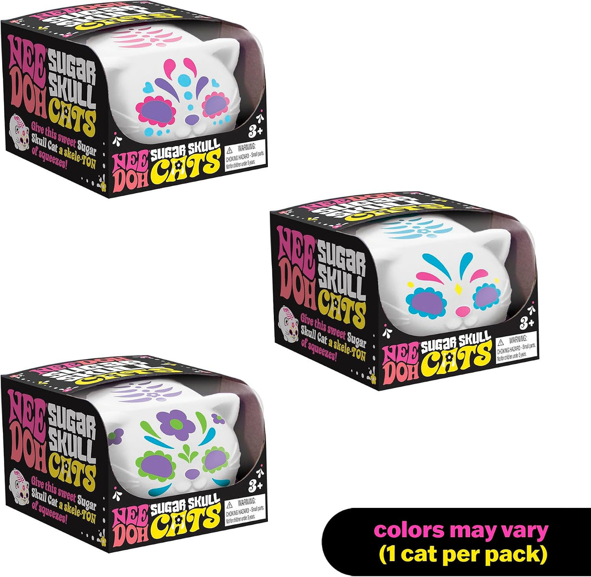 Schylling NeeDoh Sugar Skull Cool Cats - Sensory Squeeze Toy - Assorted Designs - (Pack of 1)