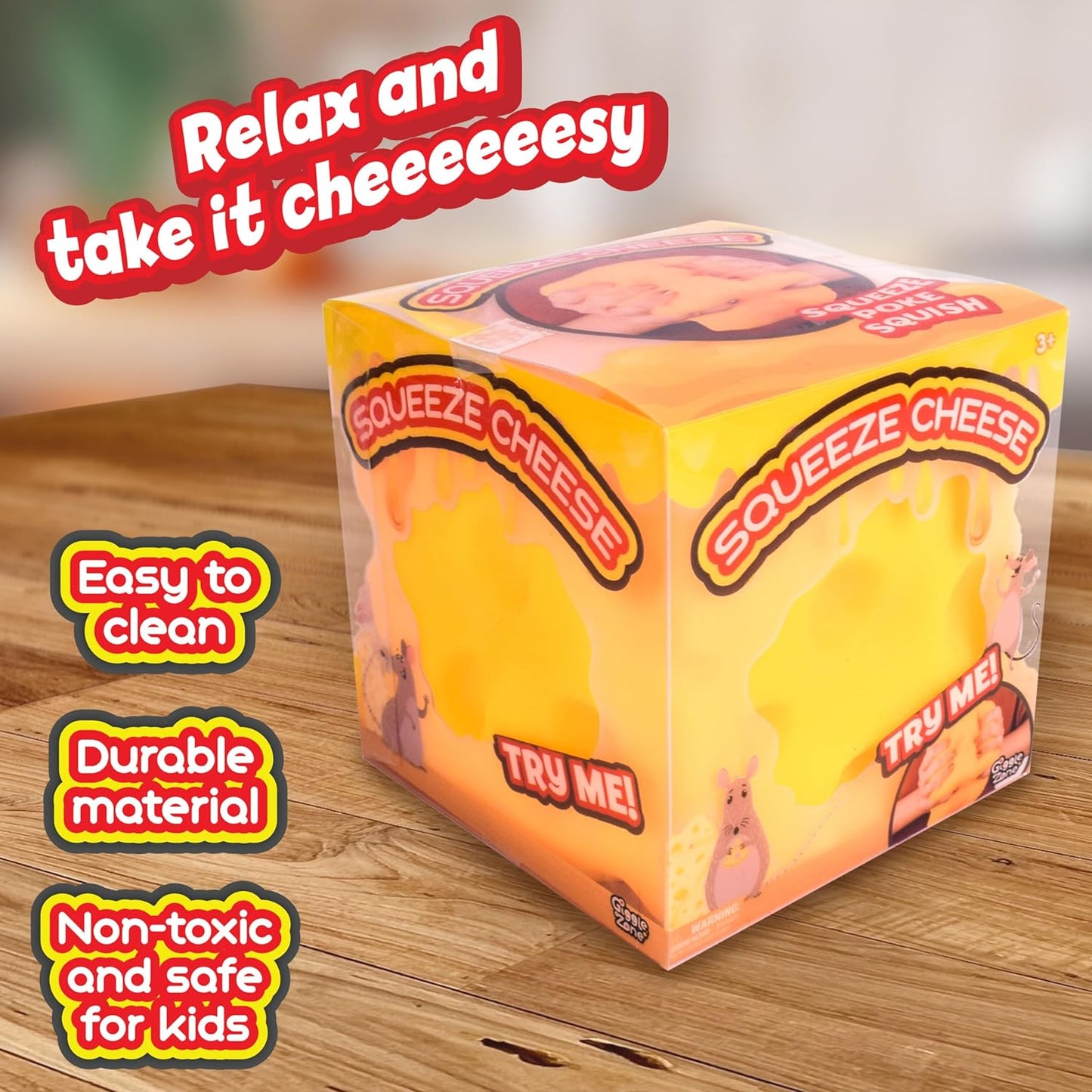 Extra Large Squishy Squeeze Cheese Block, Gag Gifts Funny Adult, 4.25 Inch Giant Stress Ball, Fidget Sensory Toy for Kids