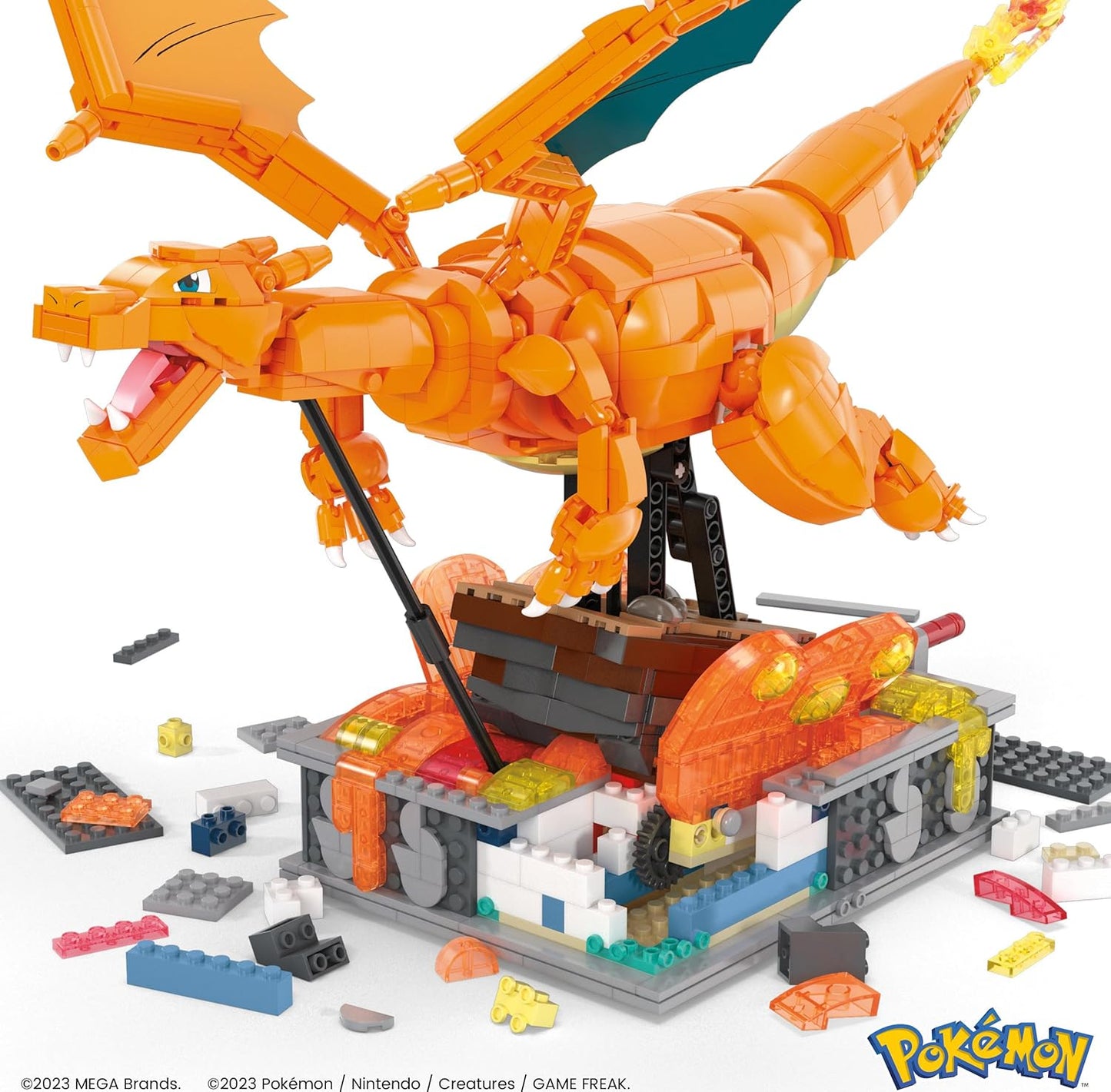 Mega Pokemon Building Toys Set Motion Charizard with 1664 Pieces and Wing Movement, for Adult Collectors