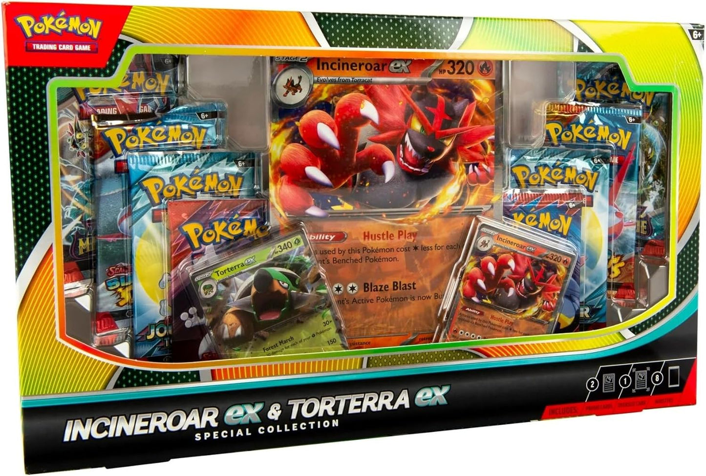 Pokemon TCG: Incineroar ex & Torterra ex Special Collection (2 Foil Promo Cards, 1 Oversize Card & 8 Booster Packs)