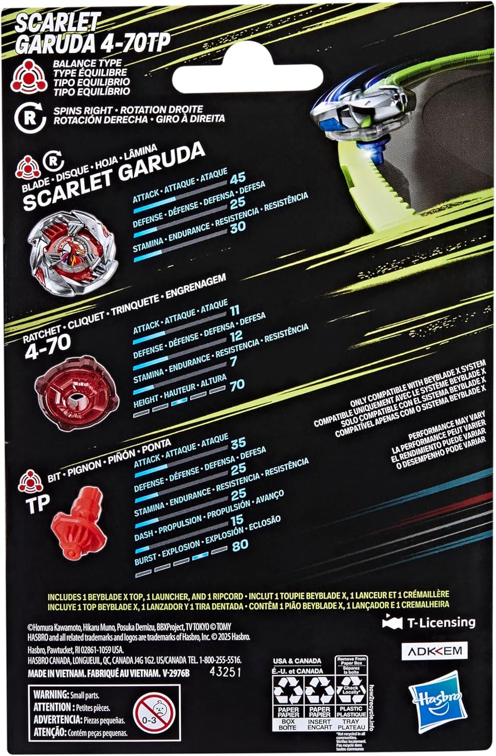 Beyblade X Scarlet Garuda 4-70TP BX Starter Pack Set with Balance Type Top and Launcher, Authentic Takara Tomy Battle Tops Games, Toys for Boys and Girls 8+