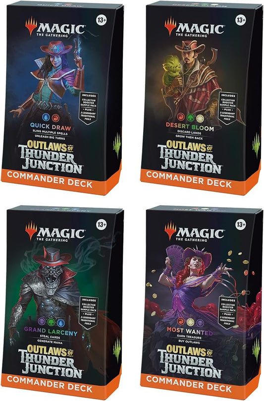 MAGIC THE GATHERING: OUTLAWS OF THUNDER JUNCTION COMMANDER DECK (4CT)- Includes All 4 Decks (Quick Draw, Desert Bloom, Grand Larceny, and Most Wanted) Preorder: Release Date: 04/19/2024