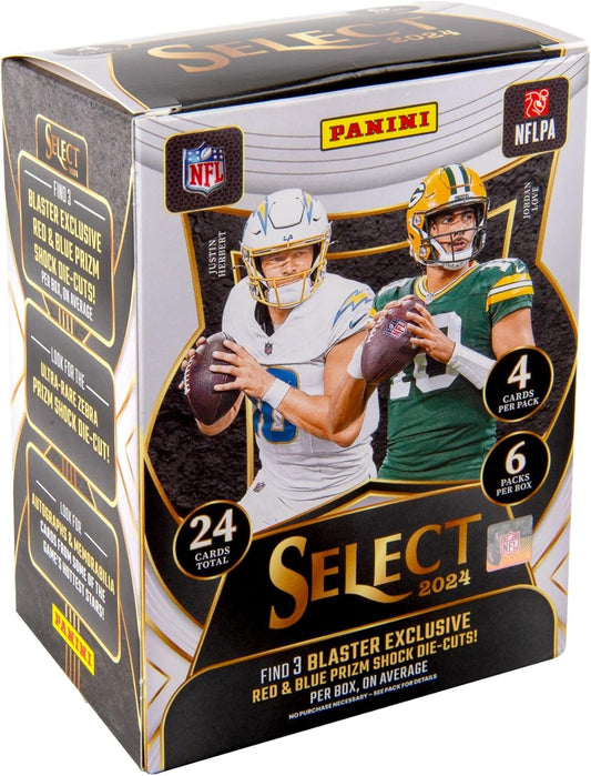 Panini 2024 NFL Select Football Trading Card Blaster Box (Blue & Red Prizm Shock Die-Cuts)