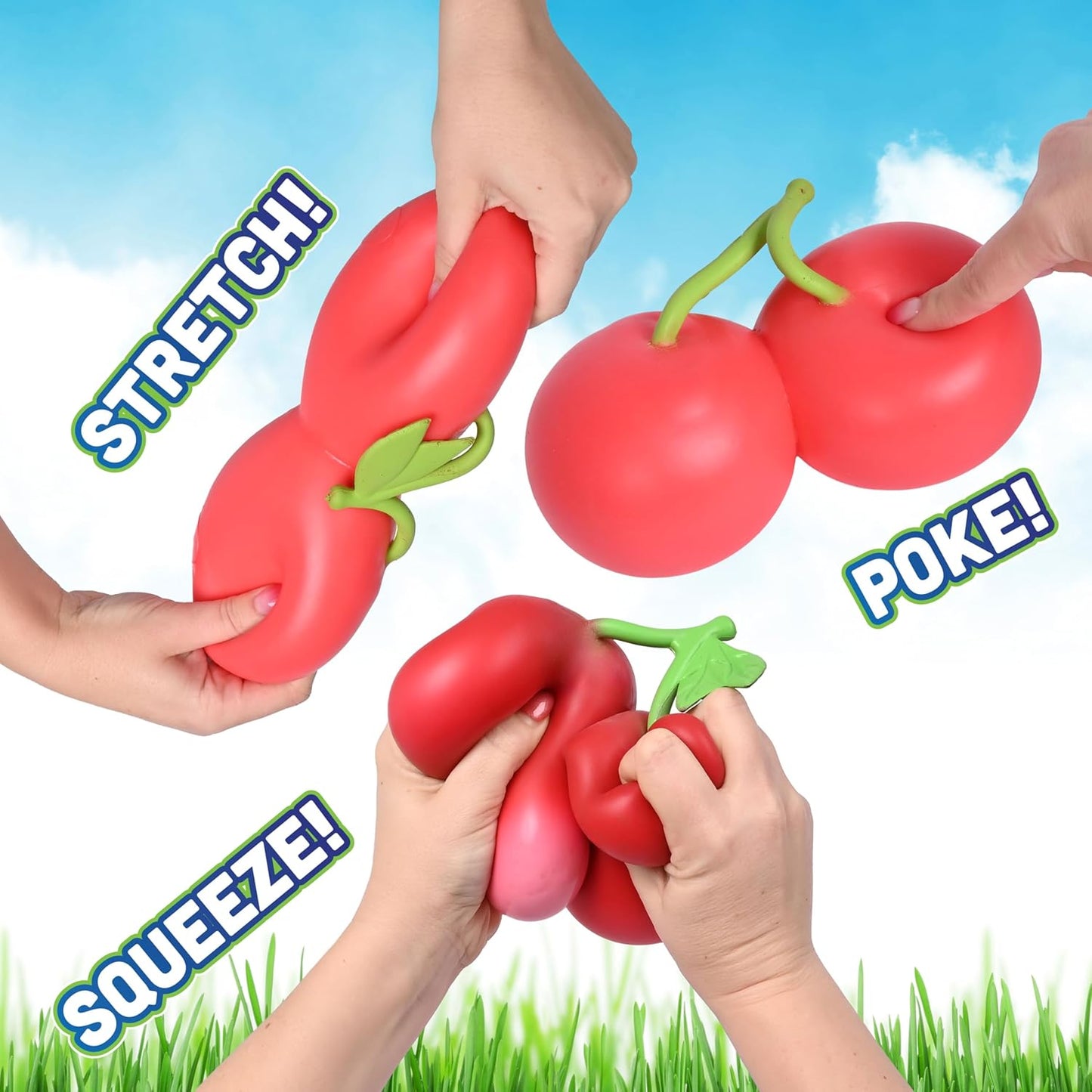 Toymendous Squishy Cherries, Jumbo Sweet Fruit Stress Toy, Twin Cherry Fidget Fun, 5.5 Inch Squishy Fruit, Fidget Sensory Food, Jumbo Strss Relief Toy or Kids & Adults, Easter Basket Stuffer