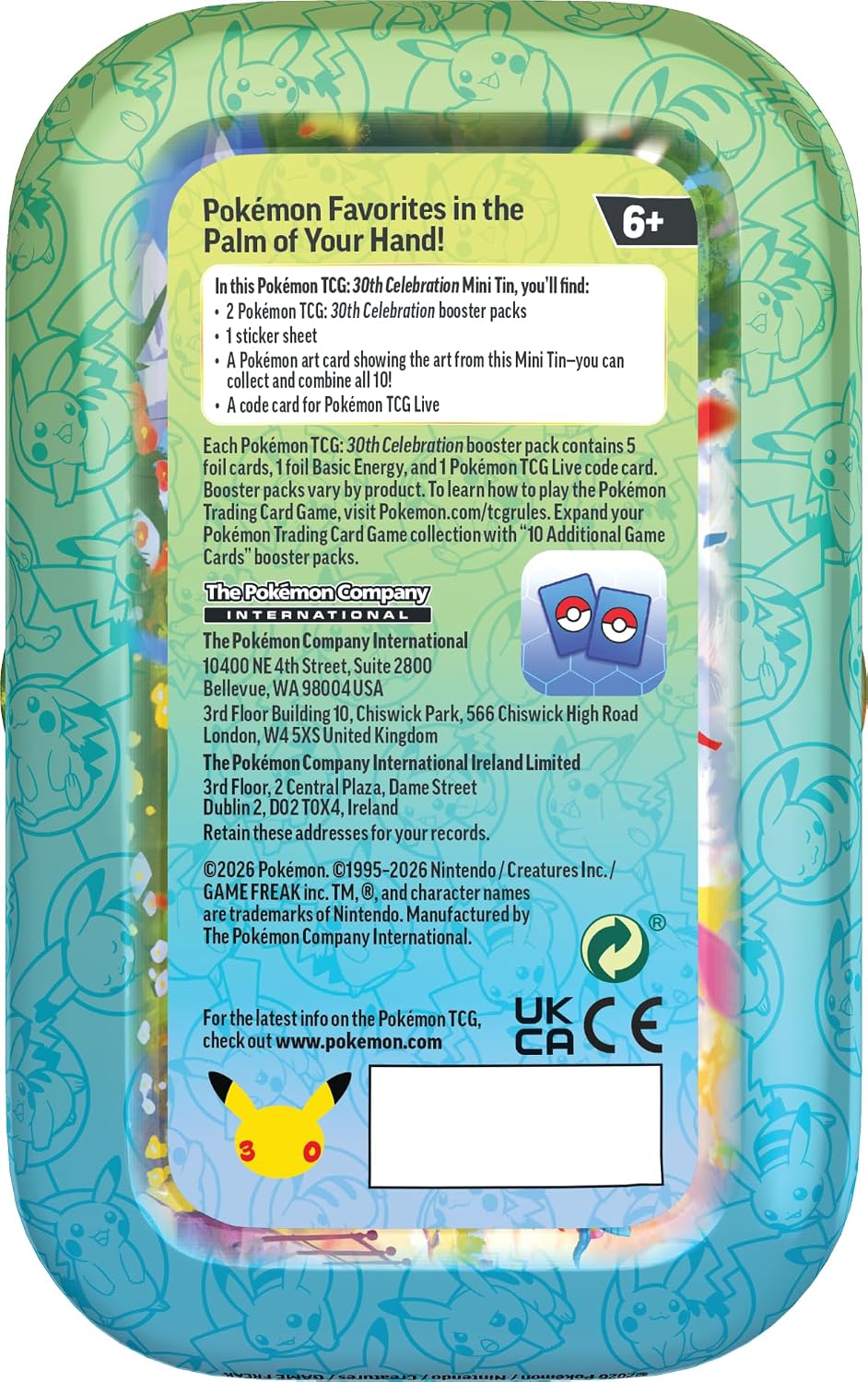 Pokémon TCG: 30th Celebration Mini Tin Espeon & Meowth (1 Sticker, 1 Photo Card and 2 Boosters)