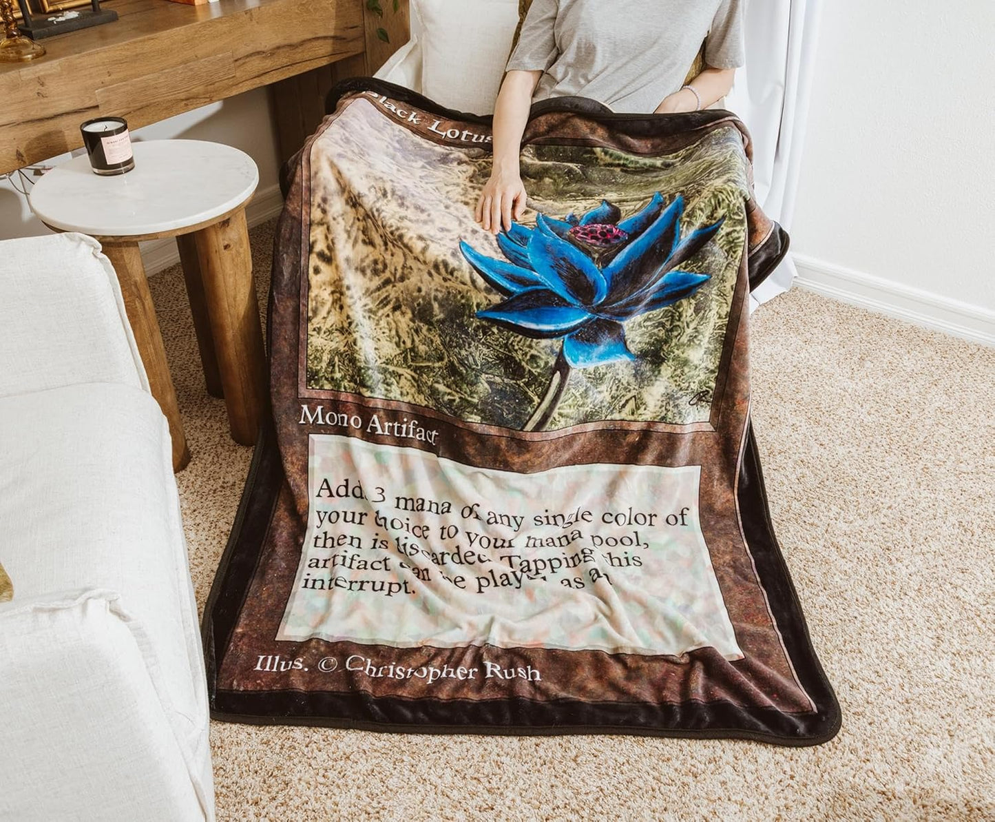 Surreal Entertainment Magic: The Gathering Black Lotus Card Double-Sided Fleece Throw Blanket for Sofa, Bed | 45 x 60 Inches