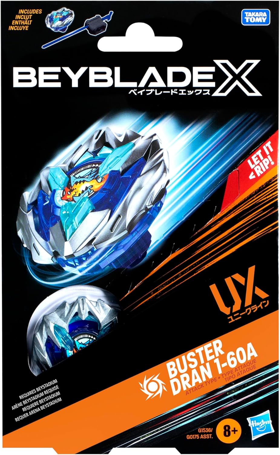 Beyblade X Buster Dran 1-60A UX Starter Pack Set with Attack Type Top and Launcher; Authentic Takara Tomy Battle Tops Games/Toys for Boys and Girls 8+