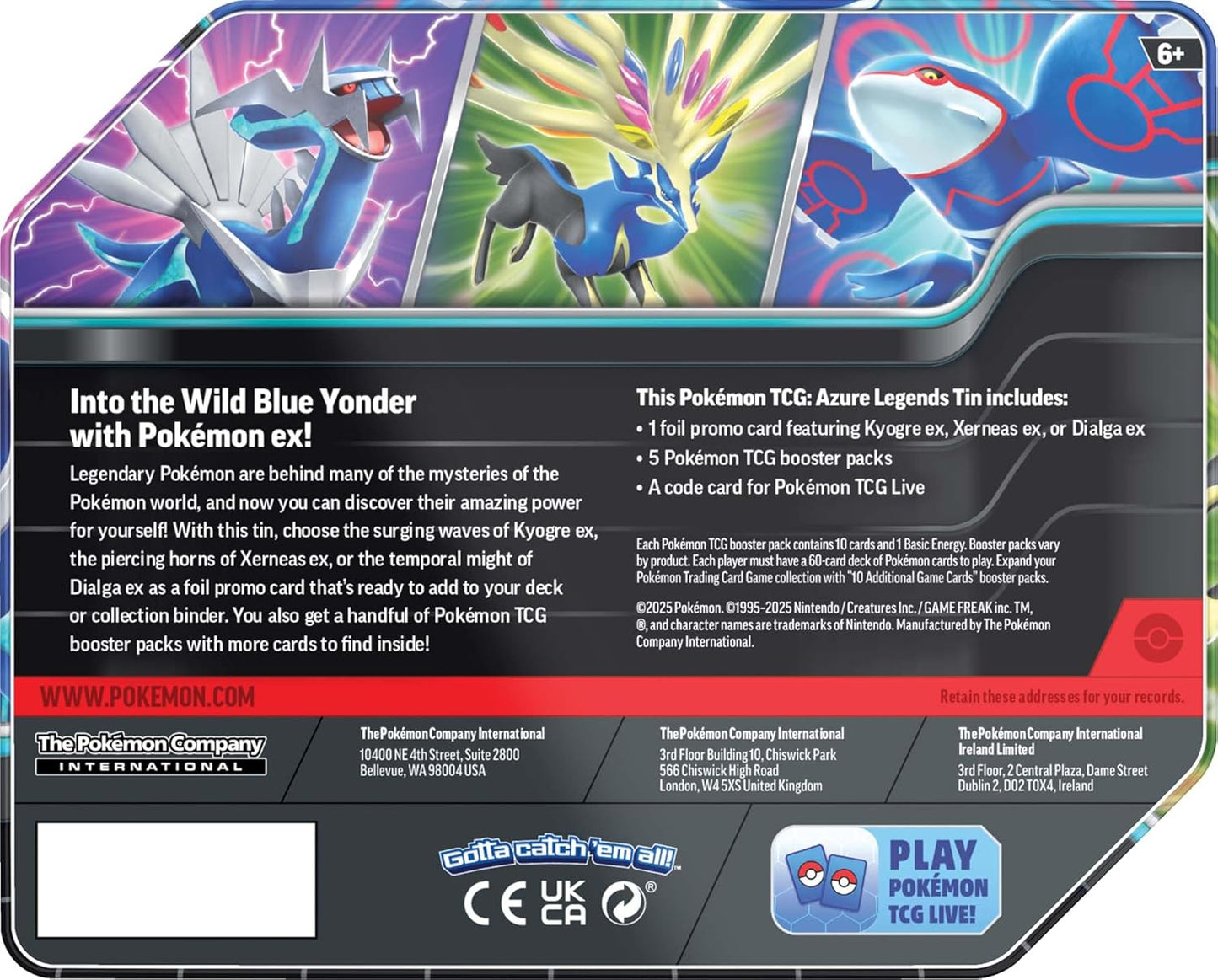 Pokemon TCG: Azure Legends Tin - 5 Packs (Random Tin)