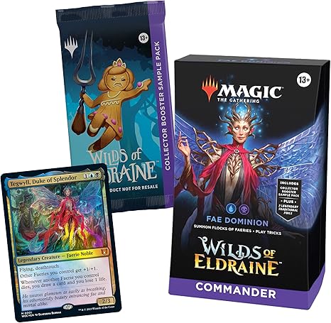 Magic The Gathering Wilds of Eldraine Commander Deck - FAE Dominion (100-Card Deck, 2-Card Collector Booster Sample Pack + Accessories)