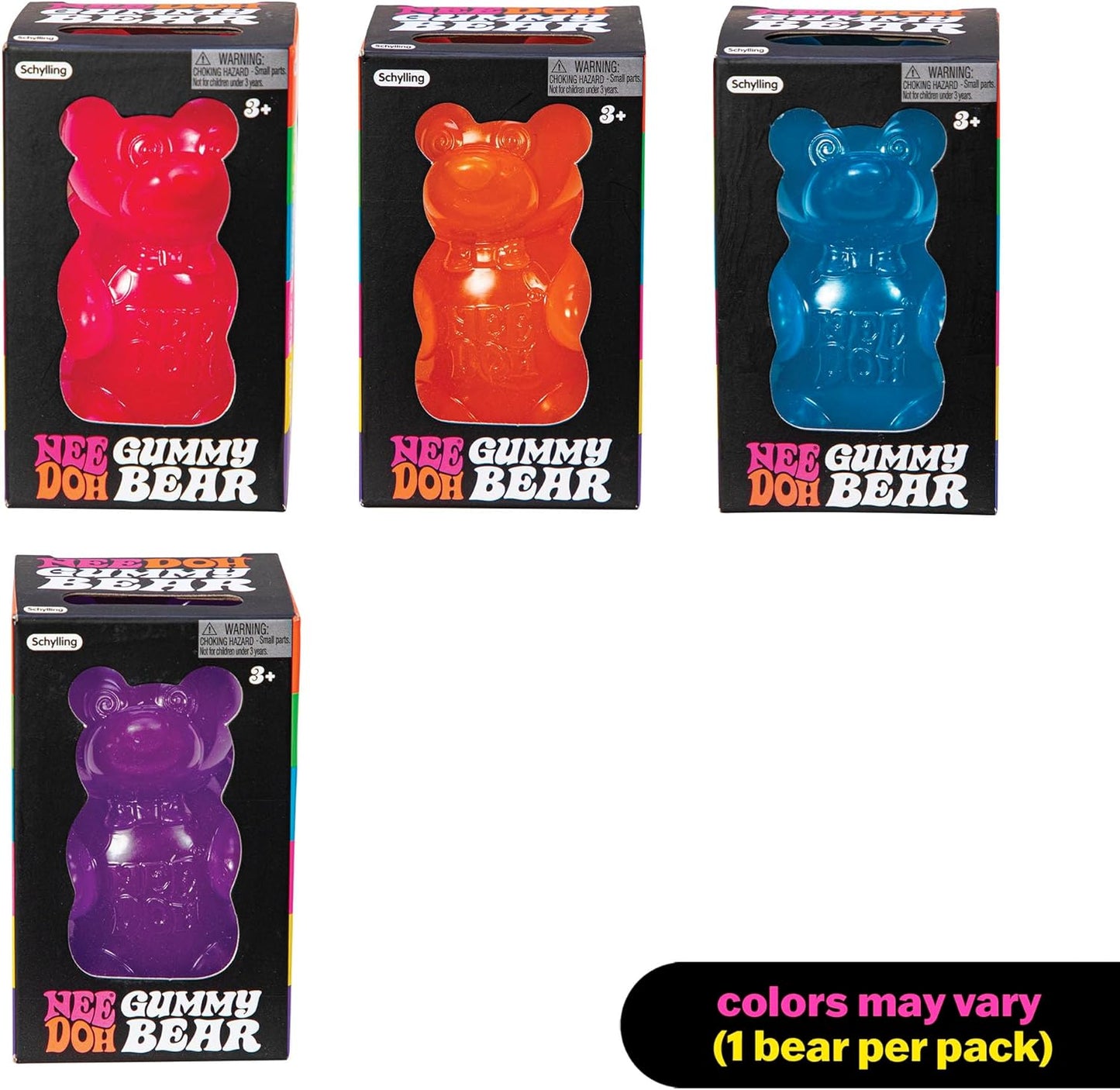 Schylling NeeDoh Gummy Bear - Sensory Fidget Toy with Jelly-Like Filling - 3.5" Tall - Colors May Vary (Pack of 1)