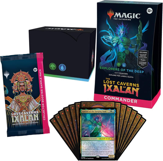 Magic: The Gathering The Lost Caverns of Ixalan Commander Deck - Explorers of The Deep (100-Card Deck, 2-Card Collector Booster Sample Pack + Accessories)