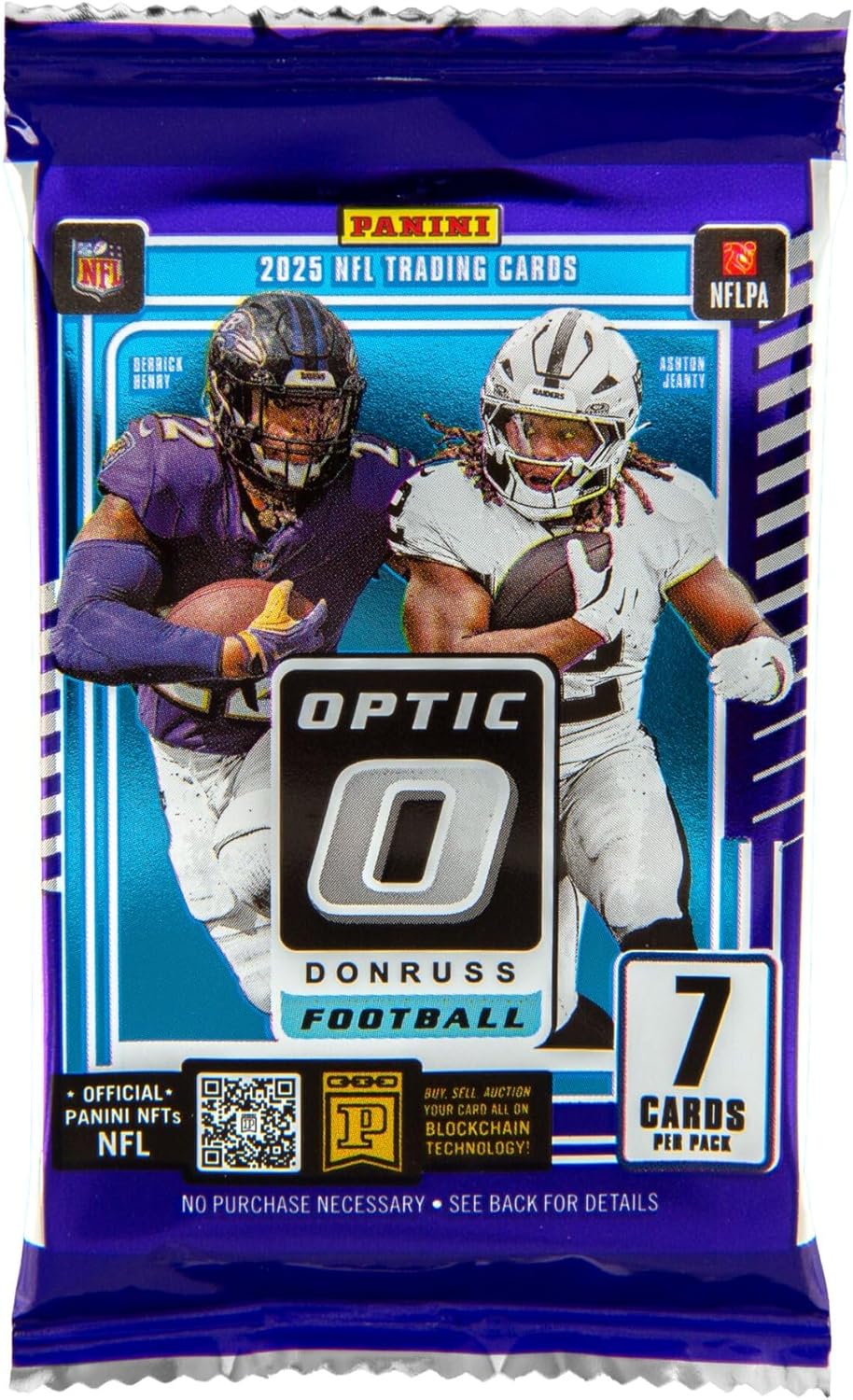 Panini 2025 Donruss Optic Football Trading Card Mega Box [6 Packs, Blue Hyper Parallels]