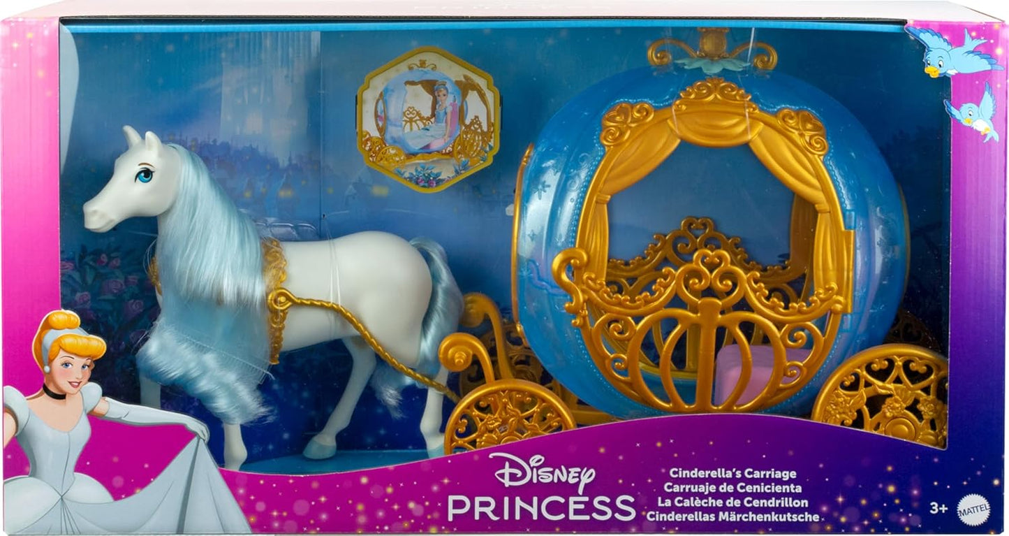 Mattel Disney Princess Cinderella’s Rolling Carriage with Gold Details & White Horse with Brushable Mane & Tail, Inspired by Disney Movie