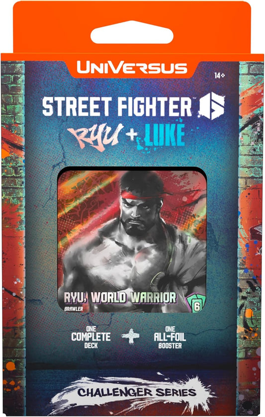 UniVersus: Street Fighter 6: Challenger Series - Ryu & Luke - Deck Building Card Game, Ready to Play Character Deck, 6 Foil-Alt Art Booster Cards