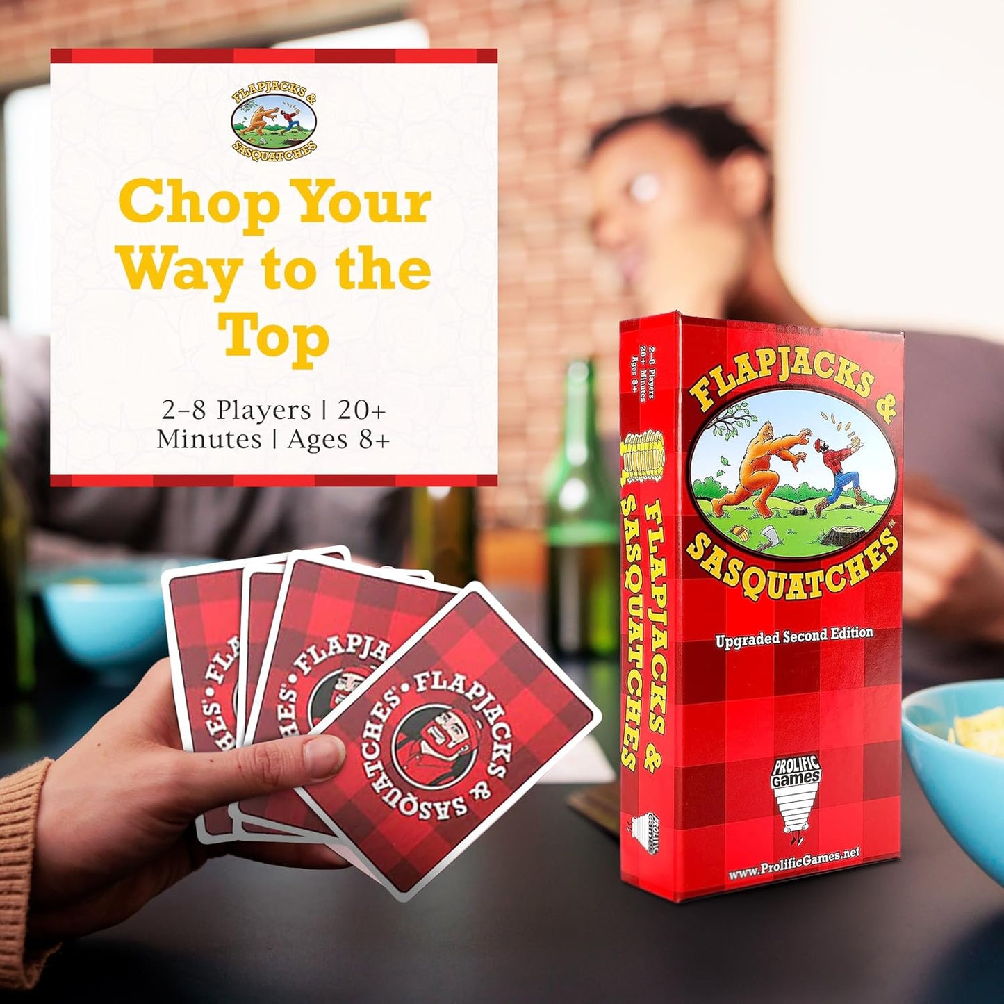 Prolific Games Flapjacks & Sasquatches - Upgraded 2nd Edition, Family Card & Dice Game for 2-8 Players, 20-Minute Rounds, Fun for Kids & Adults, Perfect for Family Game Nights and Camping Trips