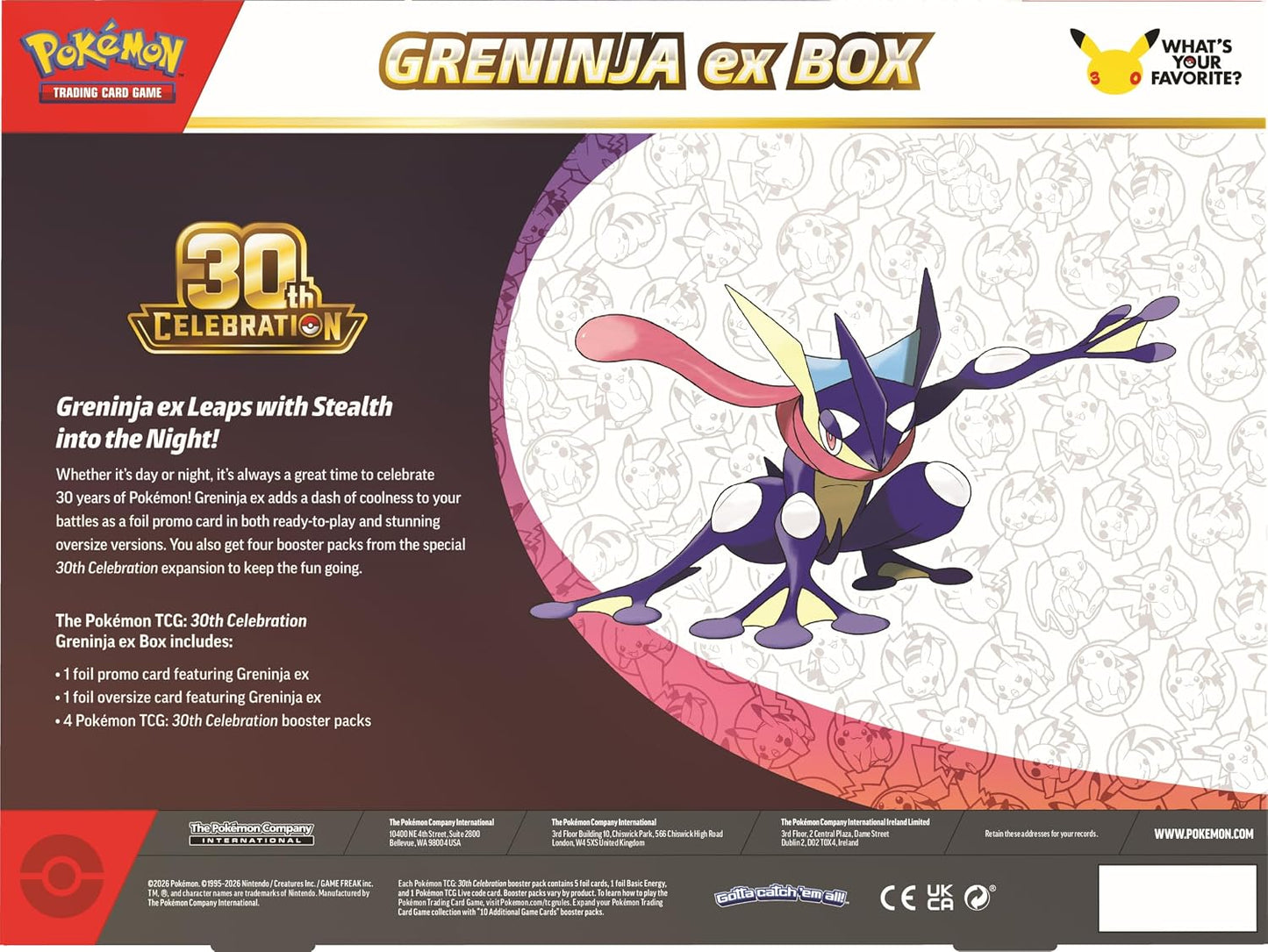Pokemon TCG: 30th Celebration Greninja ex Box - Presale Ships 09/16/2026