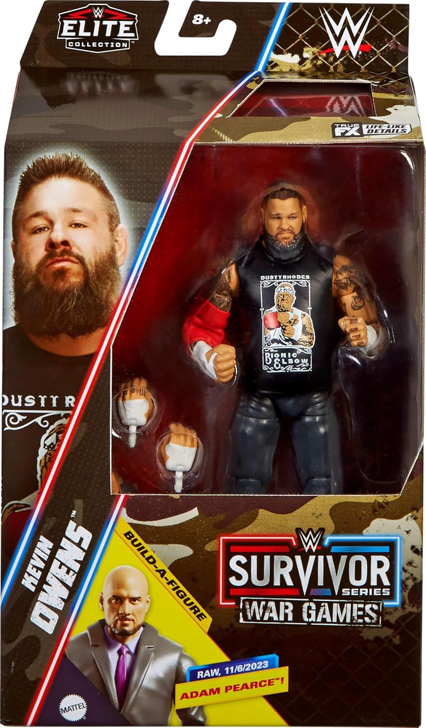 Mattel WWE Elite Collection Action Figure & Accessories, Premium Live Event Kevin Owens with Interchangeable Hands & Build-A-Figure Pieces