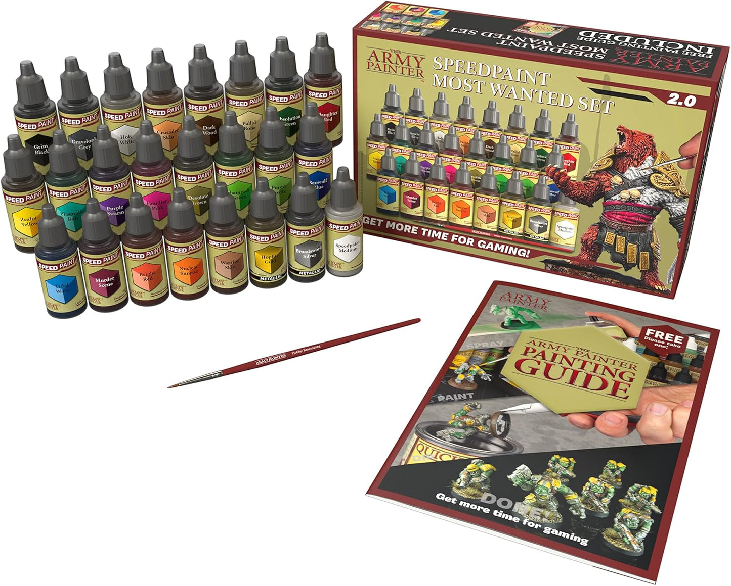 The Army Painter Speedpaint 2.0 Most Wanted Paint Set, 24 x 18 mL Acrylic Contrast Paints Including 2 Metallics, 1 Medium & 1 Free Brush for Miniature and Model Painting
