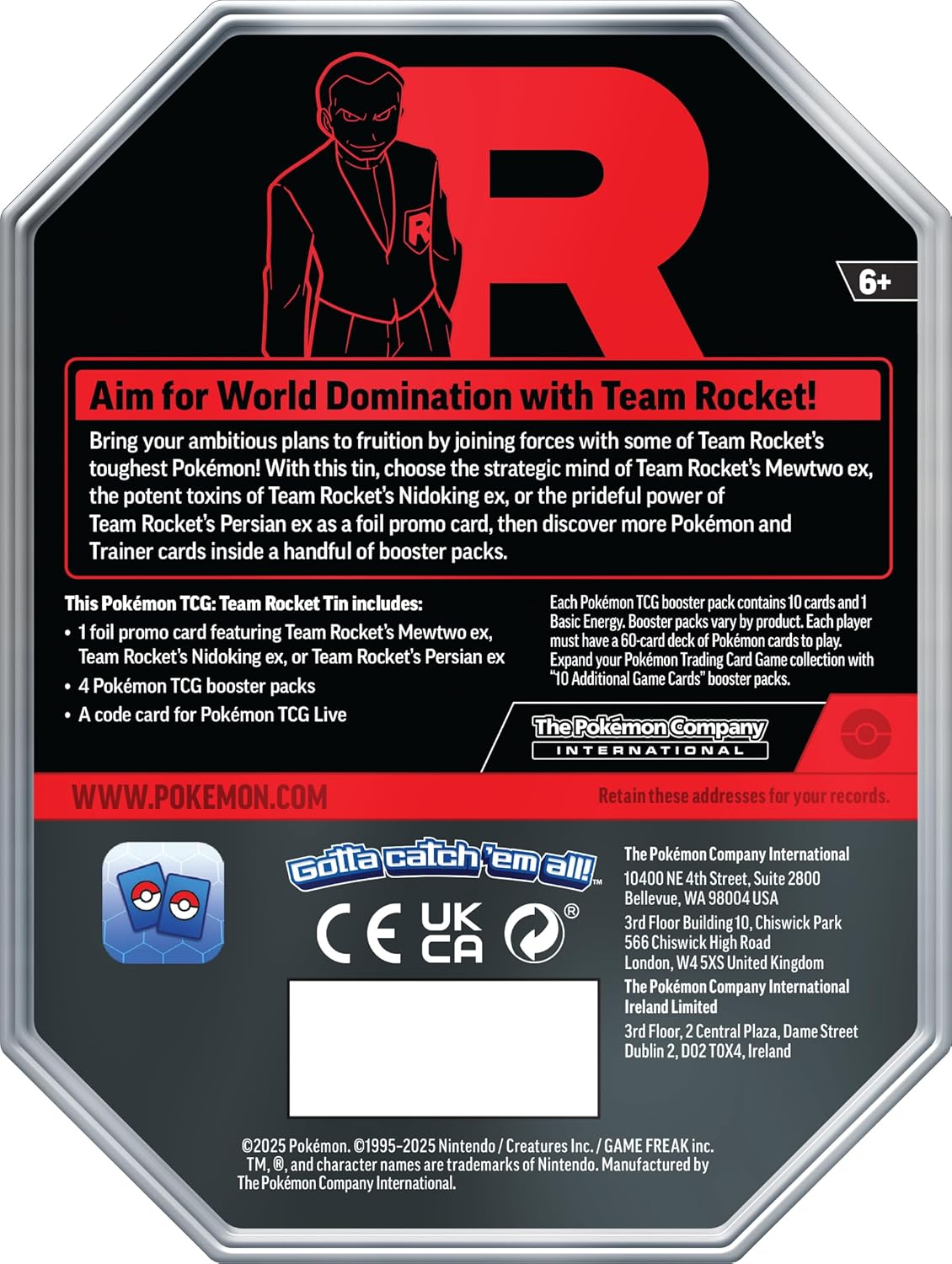 Pokemon TCG: Team Rocket Tin – Mewtwo ex (1 Foil Promo Card & 4 Booster Packs)
