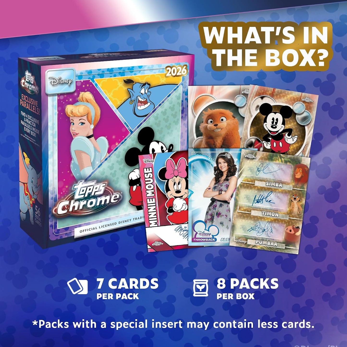 Topps 2026 Chrome Disney Trading Cards Mega Box – 8 Packs, 7 Cards per Pack, 56 Cards Total, 4 Exclusive X-Fractor Parallels