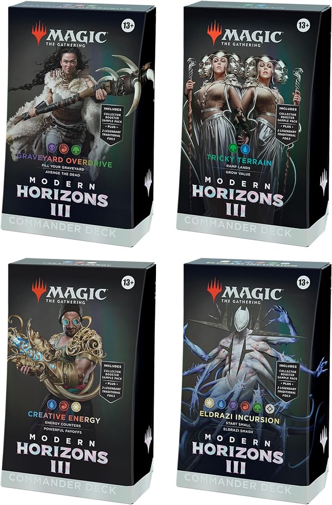 MAGIC THE GATHERING: MODERN Horizons 3: COMMANDER DECK DISPLAY - INCLUDES: Graveyard Overdrive, Tricky Terrain, Creative Energy, and Eldrazi Incursion