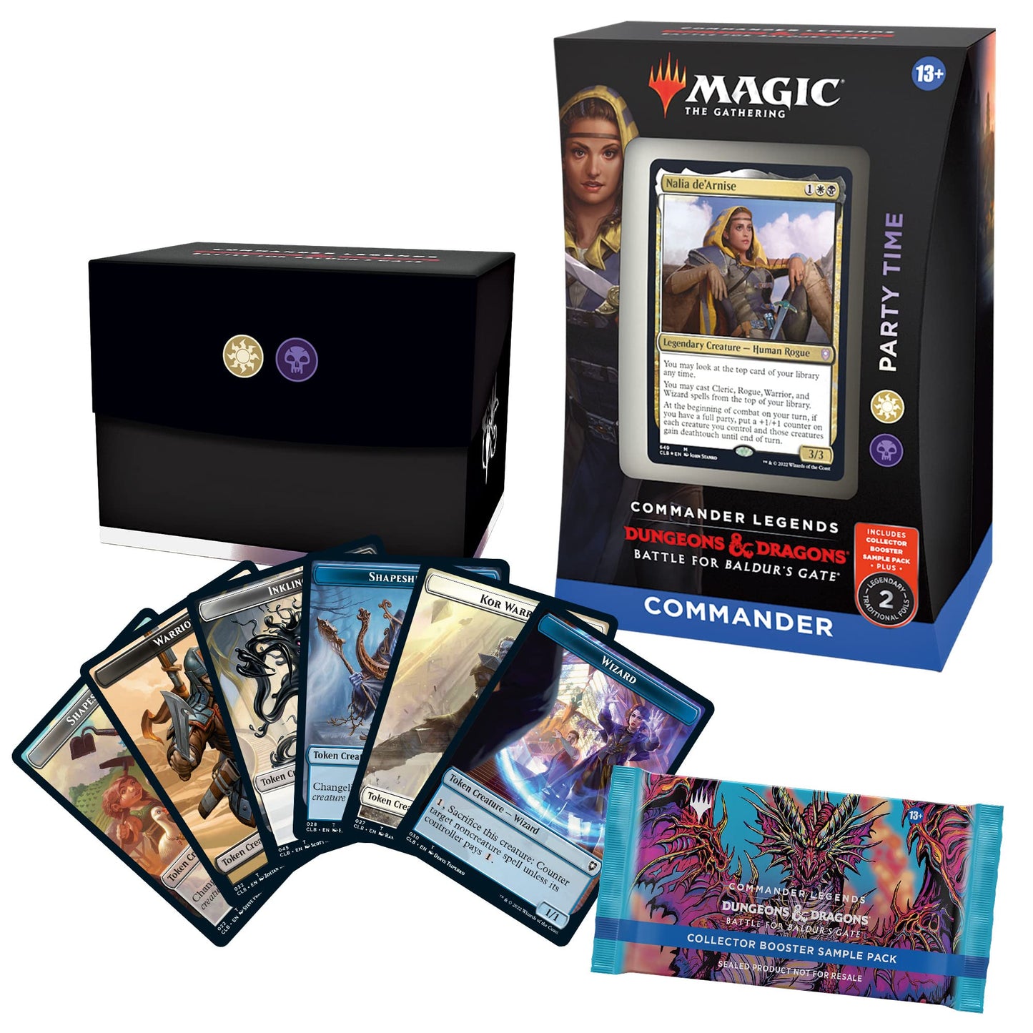 Magic: The Gathering Commander Legends: Battle for Baldur’s Gate Commander Deck – Party Time + Collector Booster Sample Pack