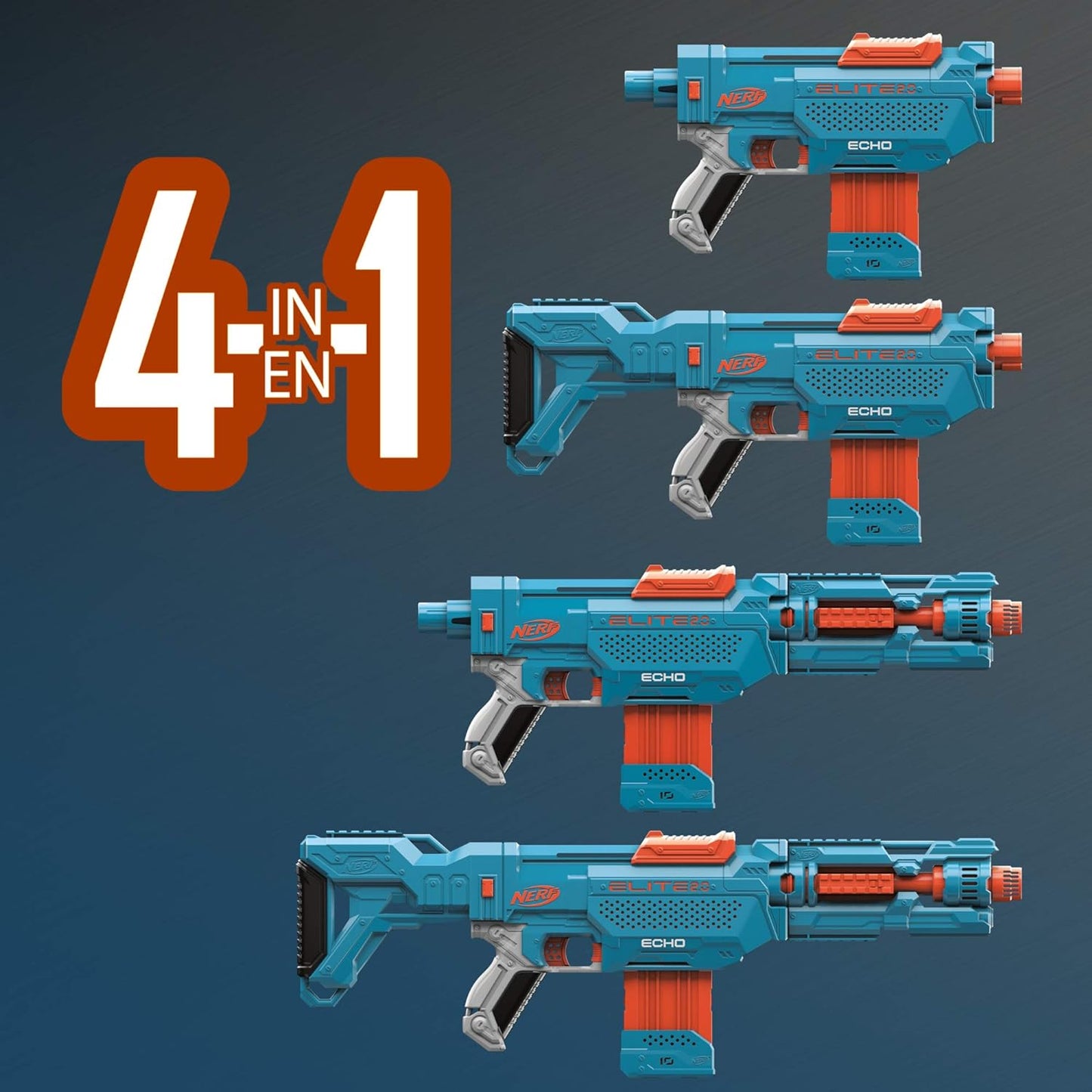 Nerf Elite 2.0 Echo CS-10 Blaster - 24 Official Darts, 10-Dart Clip, Removable Stock and Barrel Extension, 5 Tactical Rails