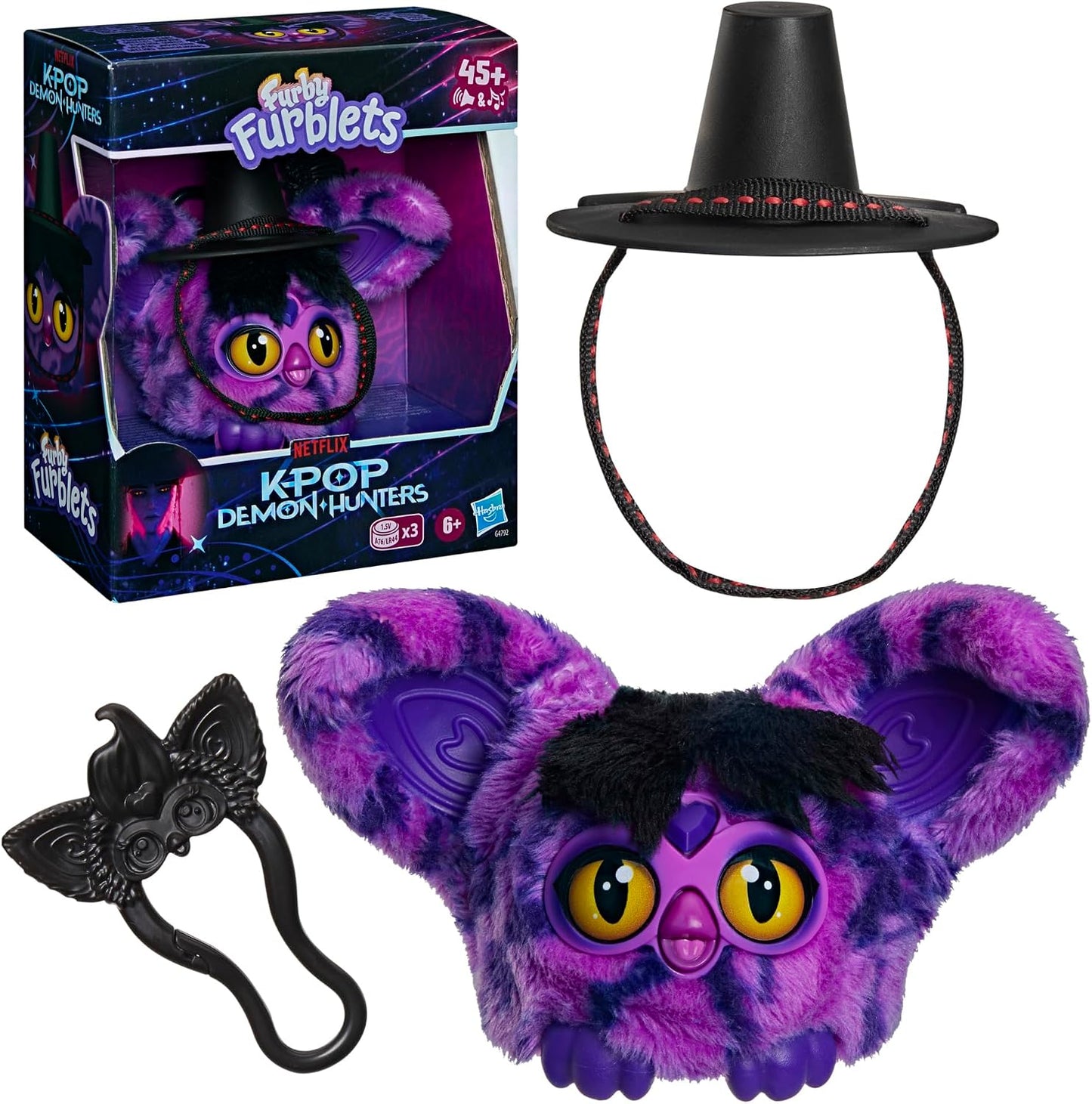 KPop Demon Hunters Furby Furblets Saja Boys Demon, Collectible 3" Mini Plush Electronic Toy