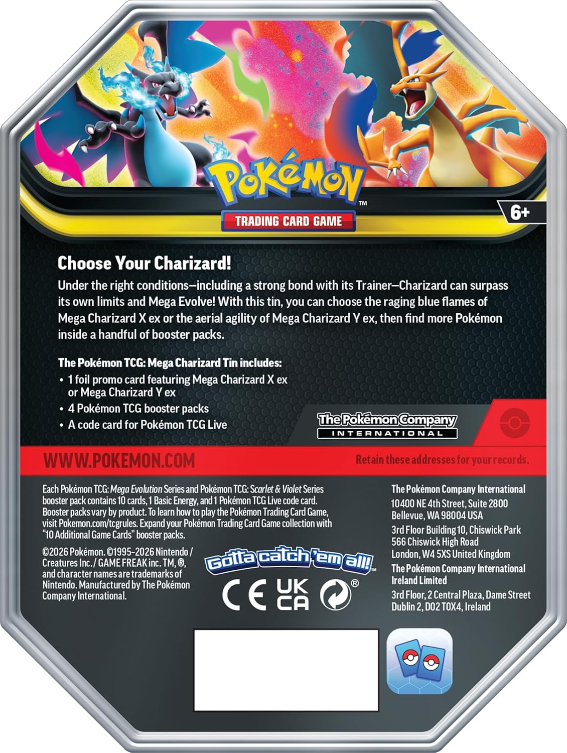 Pokemon TCG: Mega Charizard X Tin - 4 Packs, Promo Card - Presale Ships 02/20/2026