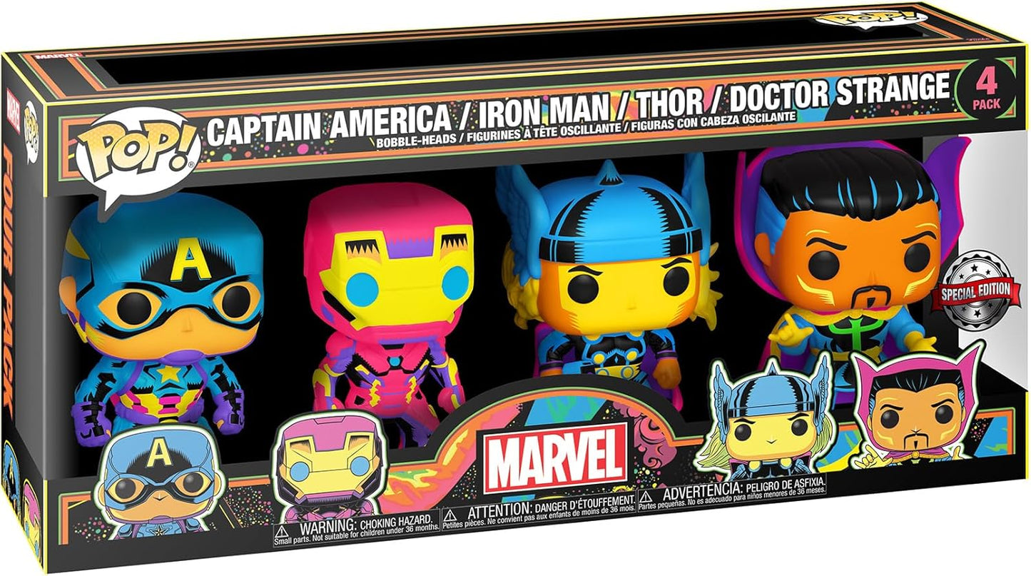 Funko Pop! Marvel: Blacklight - Captain America - 4PK - Marvel Comics - Collectible Vinyl Figure - Gift Idea - Official Products - Toys for Kids and Adults