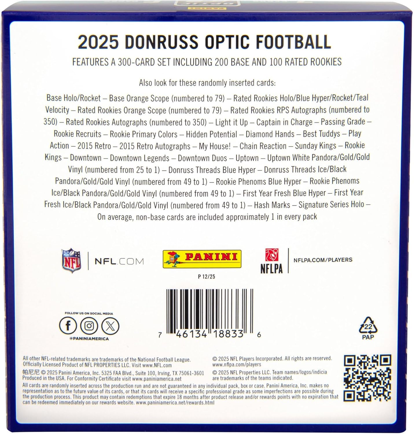 Panini 2025 Donruss Optic Football Trading Card Mega Box [6 Packs, Blue Hyper Parallels]