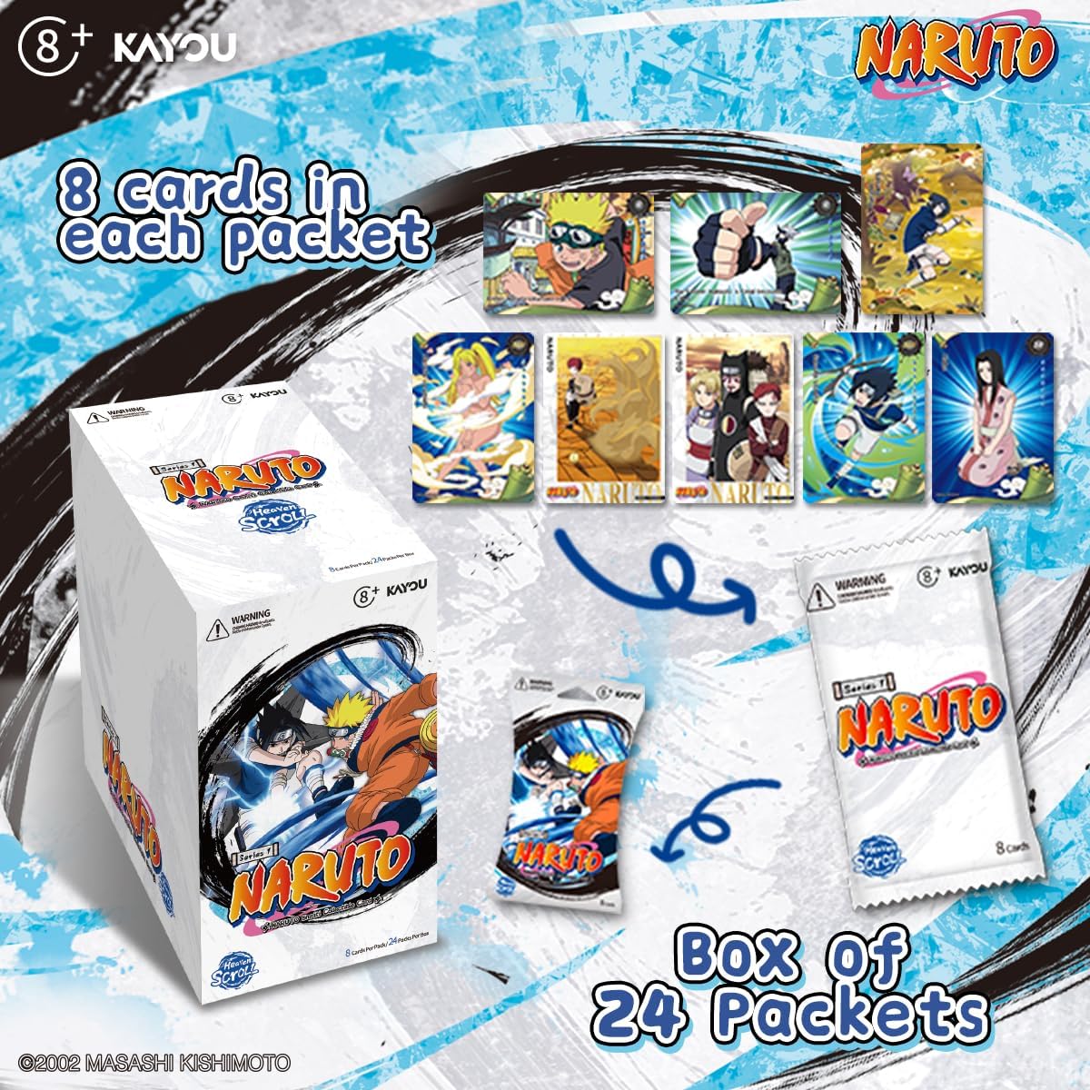 Kayou Naruto-Smriti Heaven Scroll Collectible Trading Card Box, Series 1, 158 Card Types, 24 Packs, 8 Cards per Pack, Ages 8+
