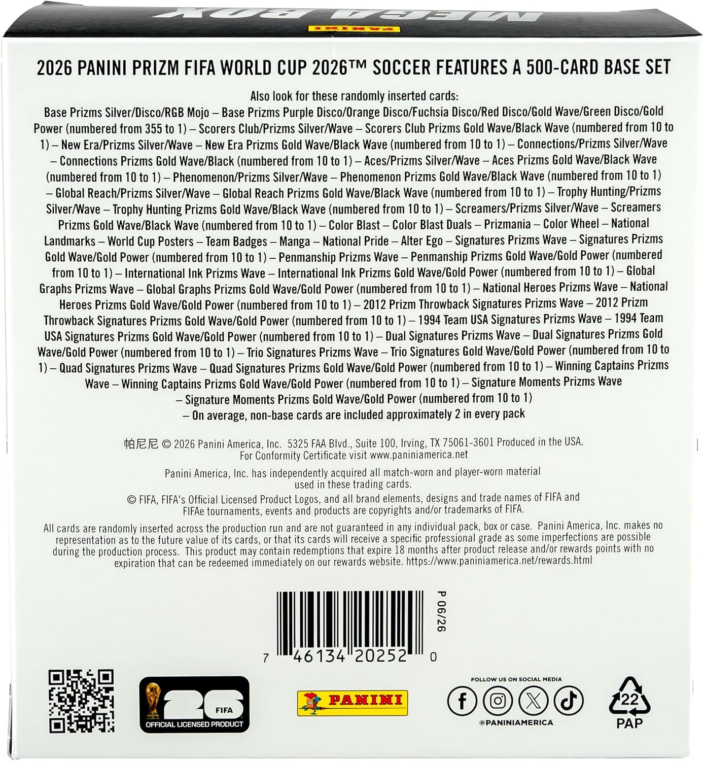 2026 Panini Prizm FIFA World Cup Trading Cards Mega Box