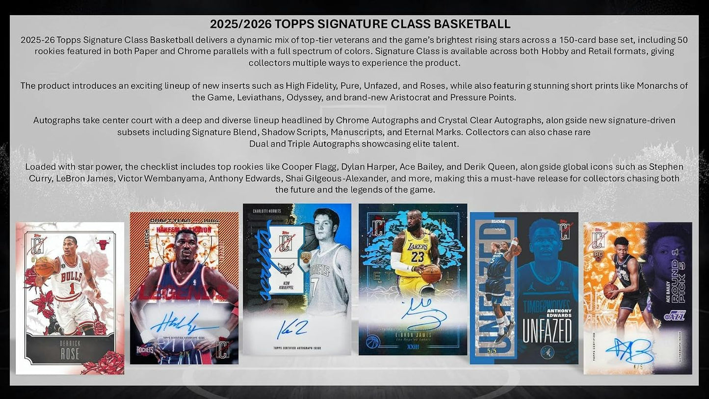 Topps 2025-26 Signature Class Basketball Hobby Box, Sealed, 8 Packs, 2 Autographs