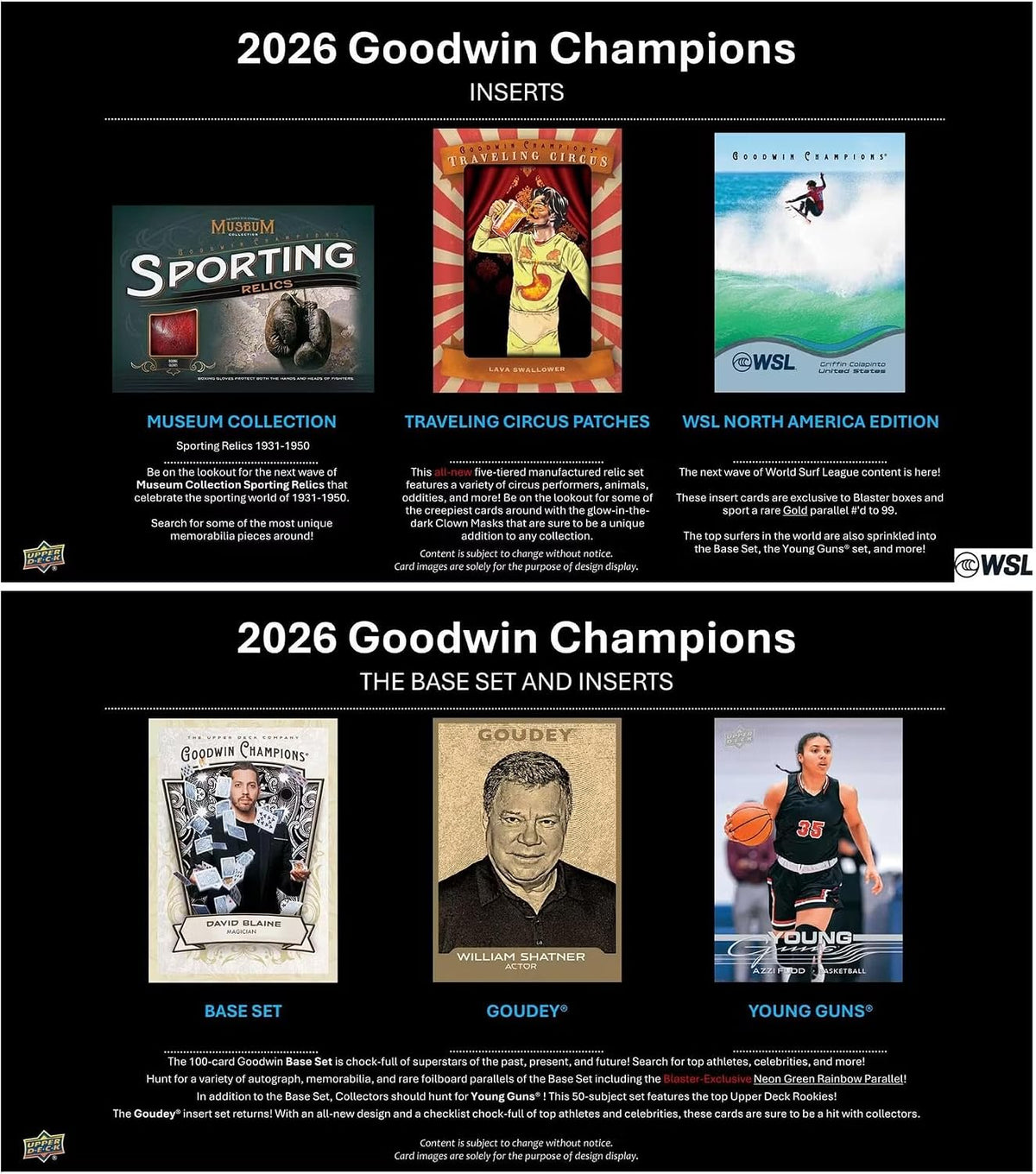 Upper Deck 2026 Goodwin Champions Blaster Box – 7 Packs, 5 Cards per Pack, Multi-Sport and Entertainment Trading Cards