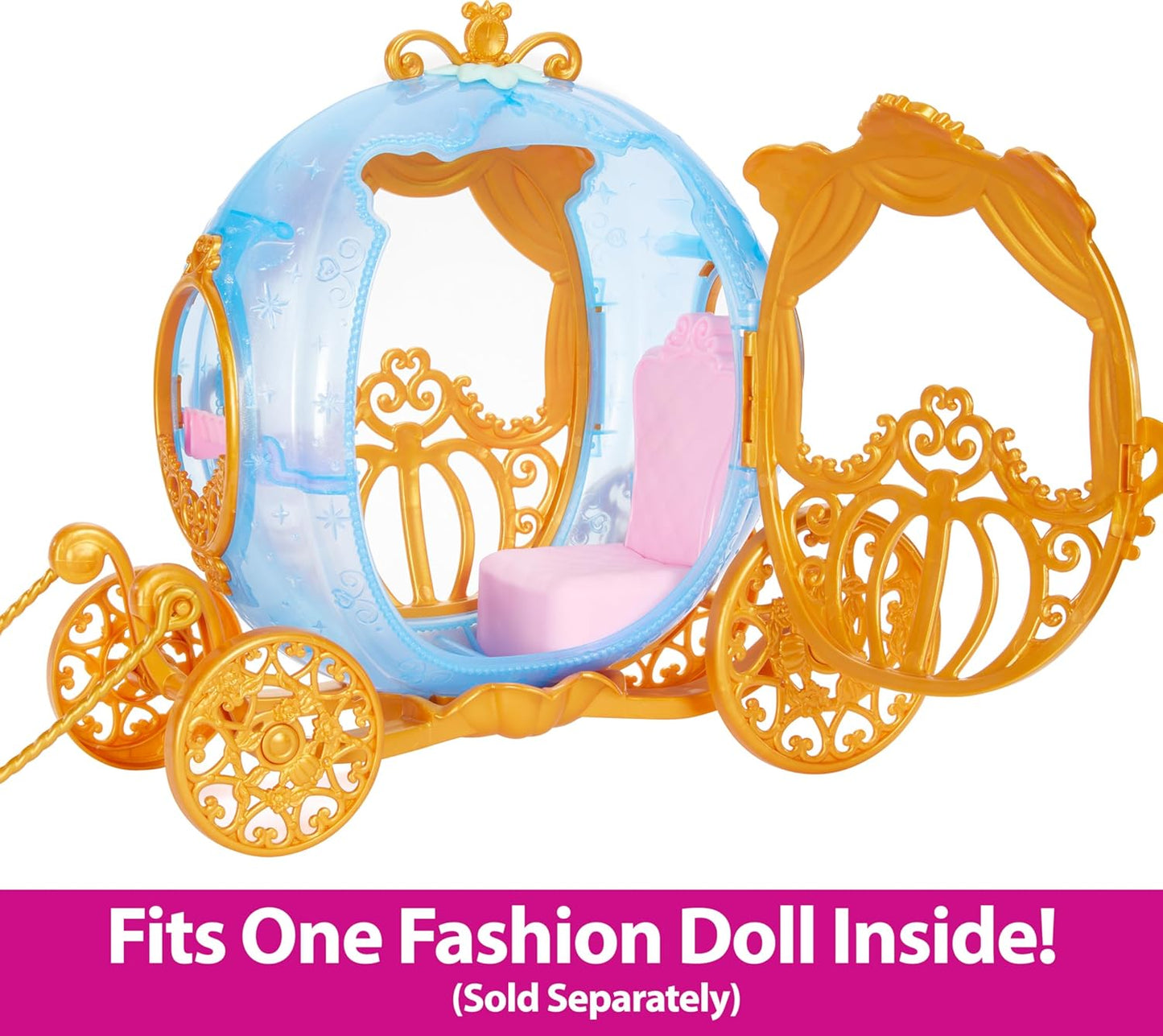 Mattel Disney Princess Cinderella’s Rolling Carriage with Gold Details & White Horse with Brushable Mane & Tail, Inspired by Disney Movie