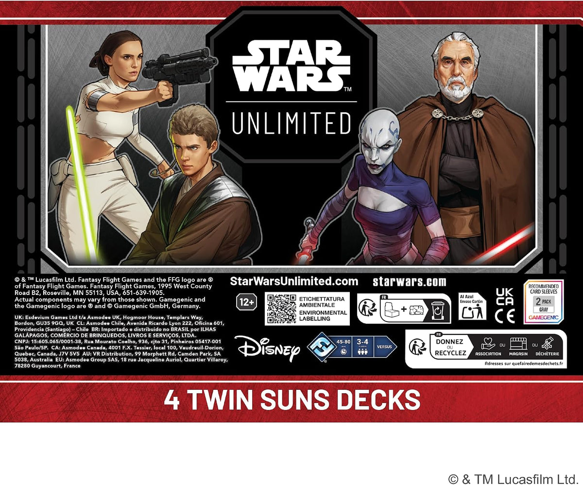 Star Wars: Unlimited TCG Twin Suns Deck Display - 4 Prebuilt 80-Card Multiplayer Decks, Clone Wars Leaders, Legendary Cards & Exclusive Content, Ages 12+, 2+ Players, 20 Min Playtime