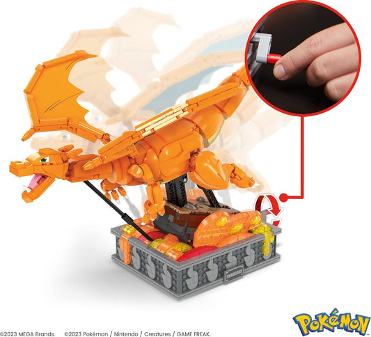 Mega Pokemon Building Toys Set Motion Charizard with 1664 Pieces and Wing Movement, for Adult Collectors