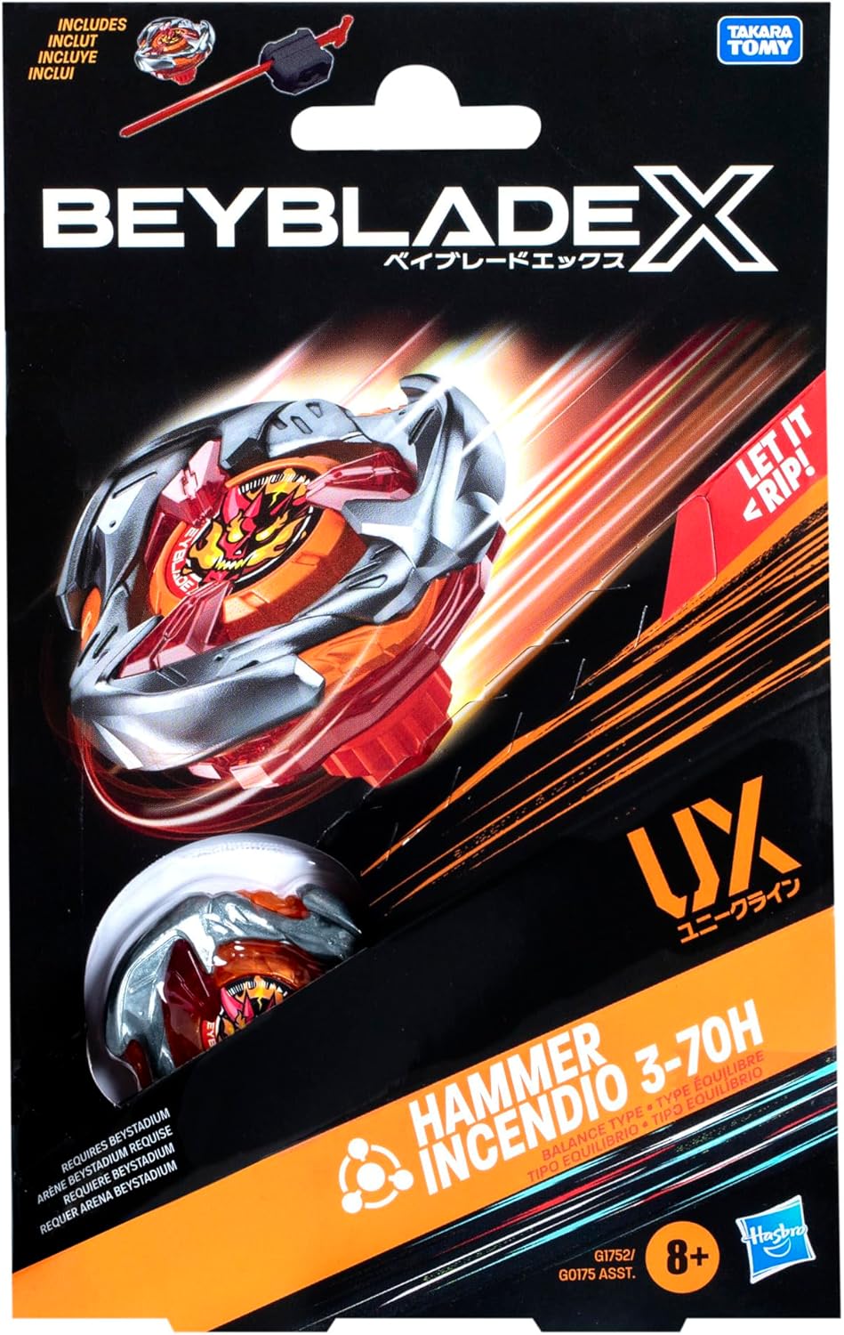 Beyblade X Hammer Incendio 3-70H UX Starter Pack Set with Balance Type Top and Launcher; Authentic Takara Tomy Battle Tops Games/Toys for Boys and Girls 8+
