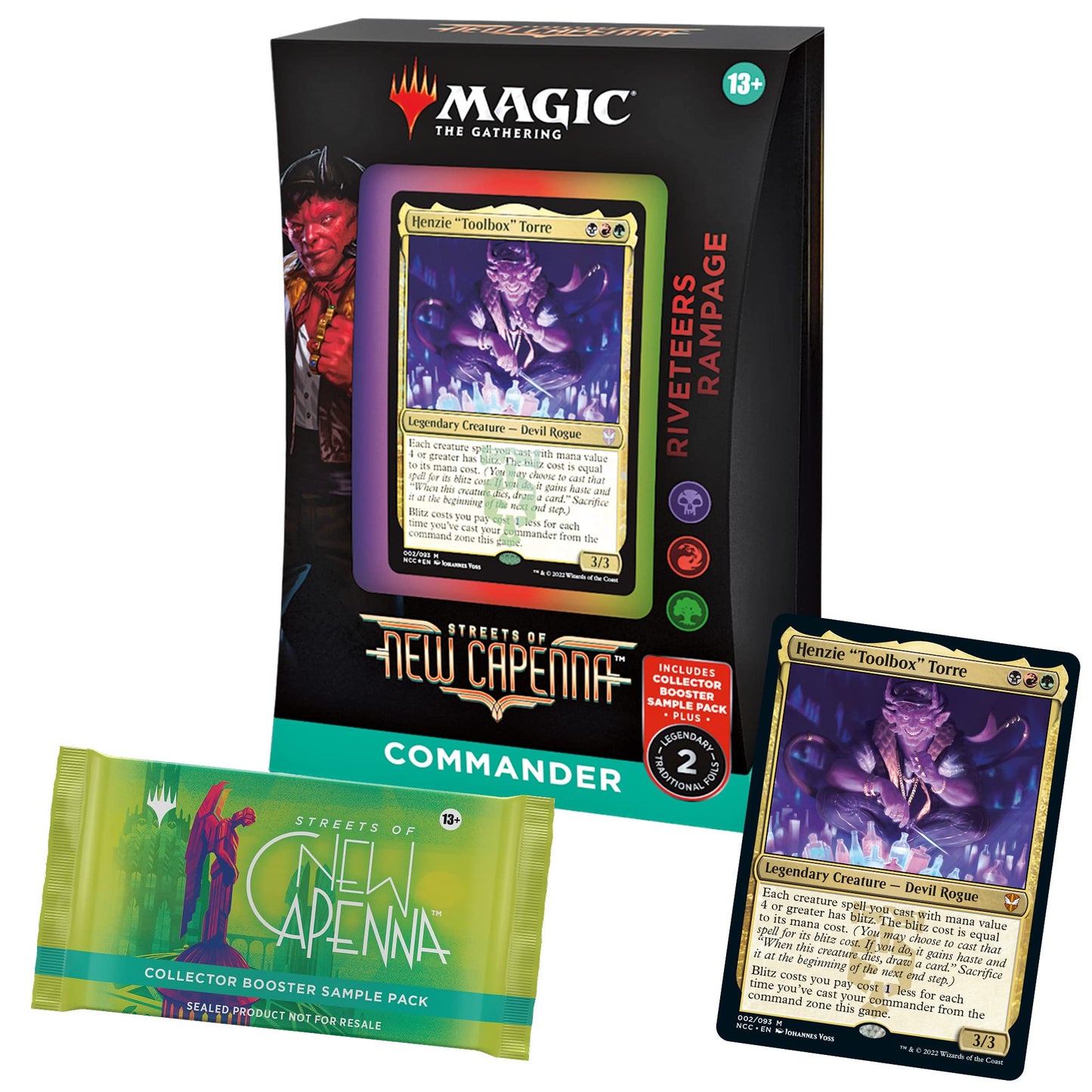 Magic: The Gathering Streets of New Capenna Commander Deck – Riveteers Rampage + Collector Booster Sample Pack