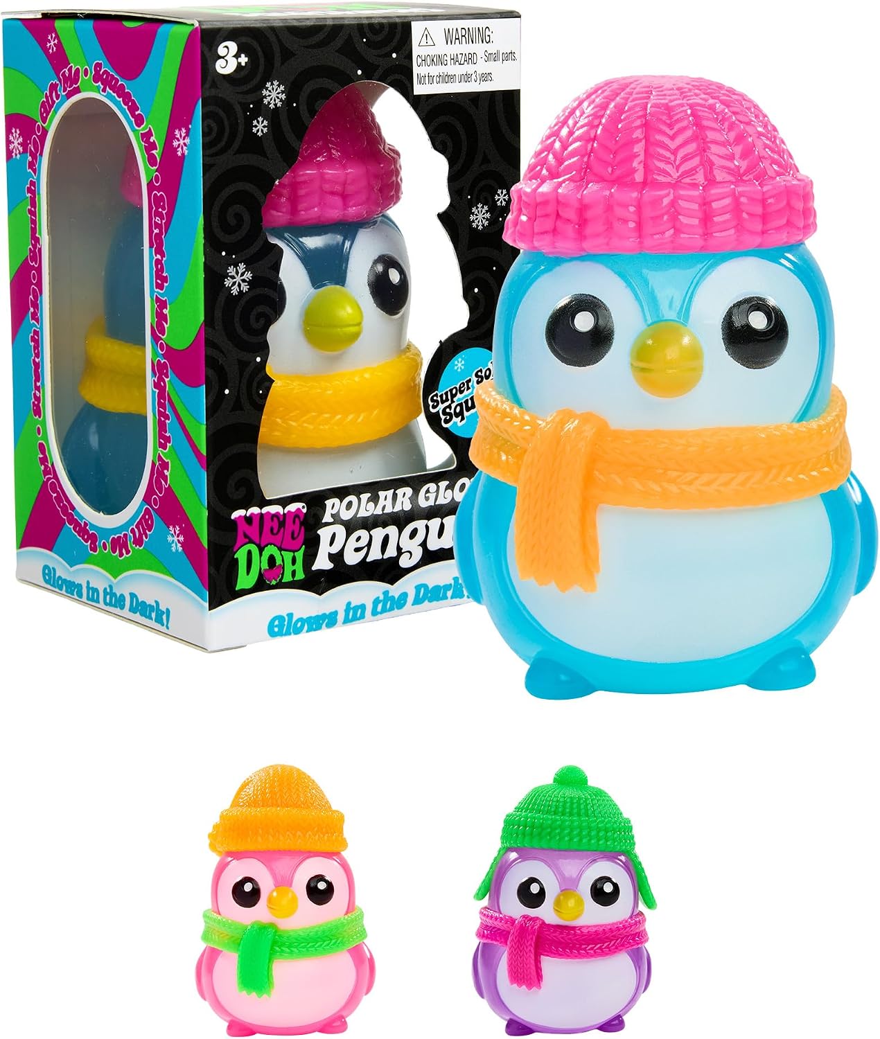 Schylling Needoh Squishmas Polar Glow Penguin - Sensory Squeeze Toy with Super Solid Squish
